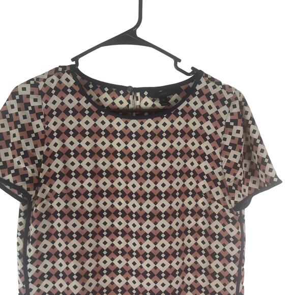 J. Crew Women's Size 2 XS Tipped 100% Silk Diamond Tile Blouse - Picture 2 of 8